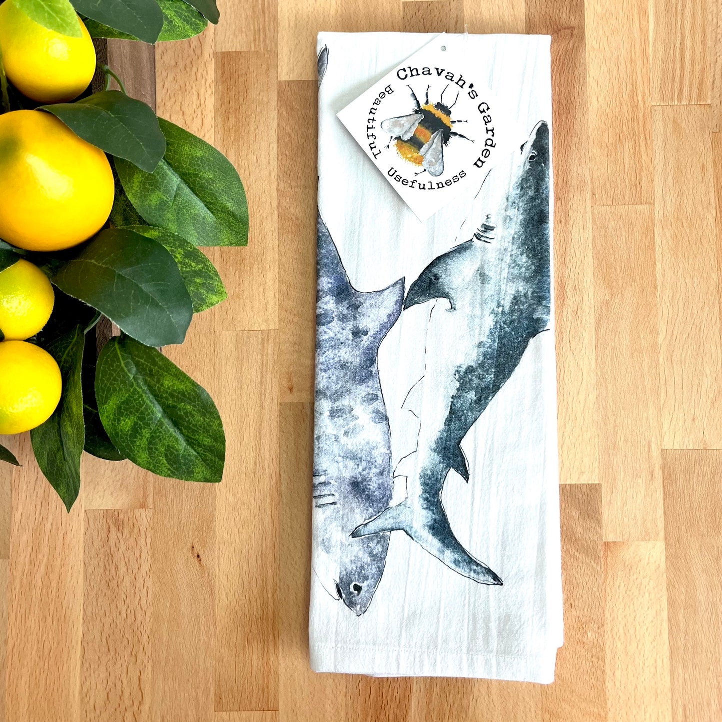 Shark Flour Sack Tea Towel, Coastal, Tropical, Bull, Tiger