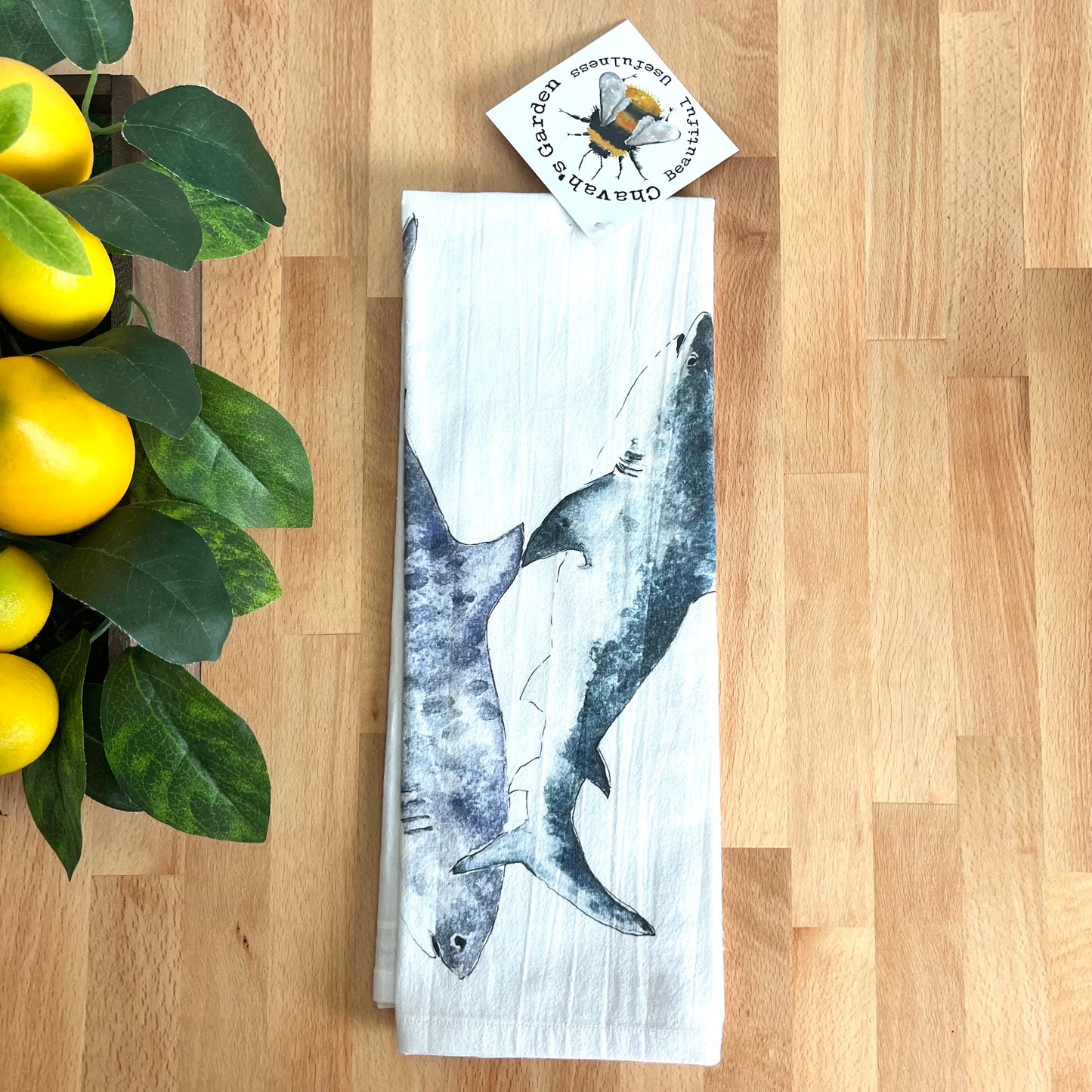 Shark Flour Sack Tea Towel, Coastal, Tropical, Bull, Tiger