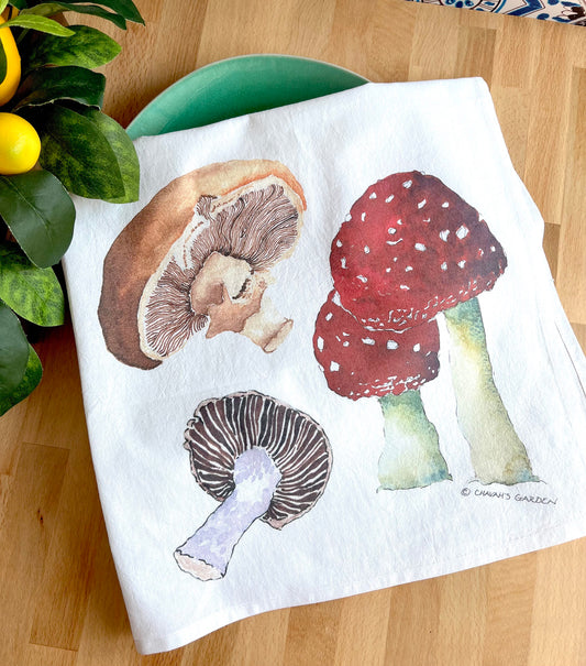 Mushrooms Flour Sack Tea Towel