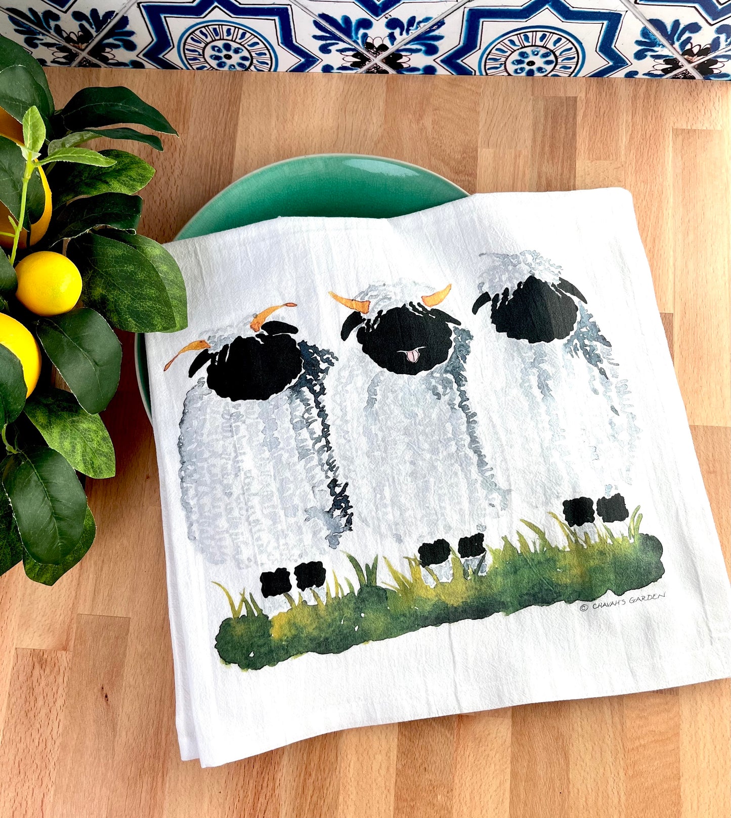 Sheep Flour Sack Tea Towel, Valais Blacknose, rare breed