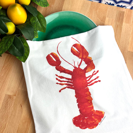 Lobster Flour Sack Tea Towel, Coastal