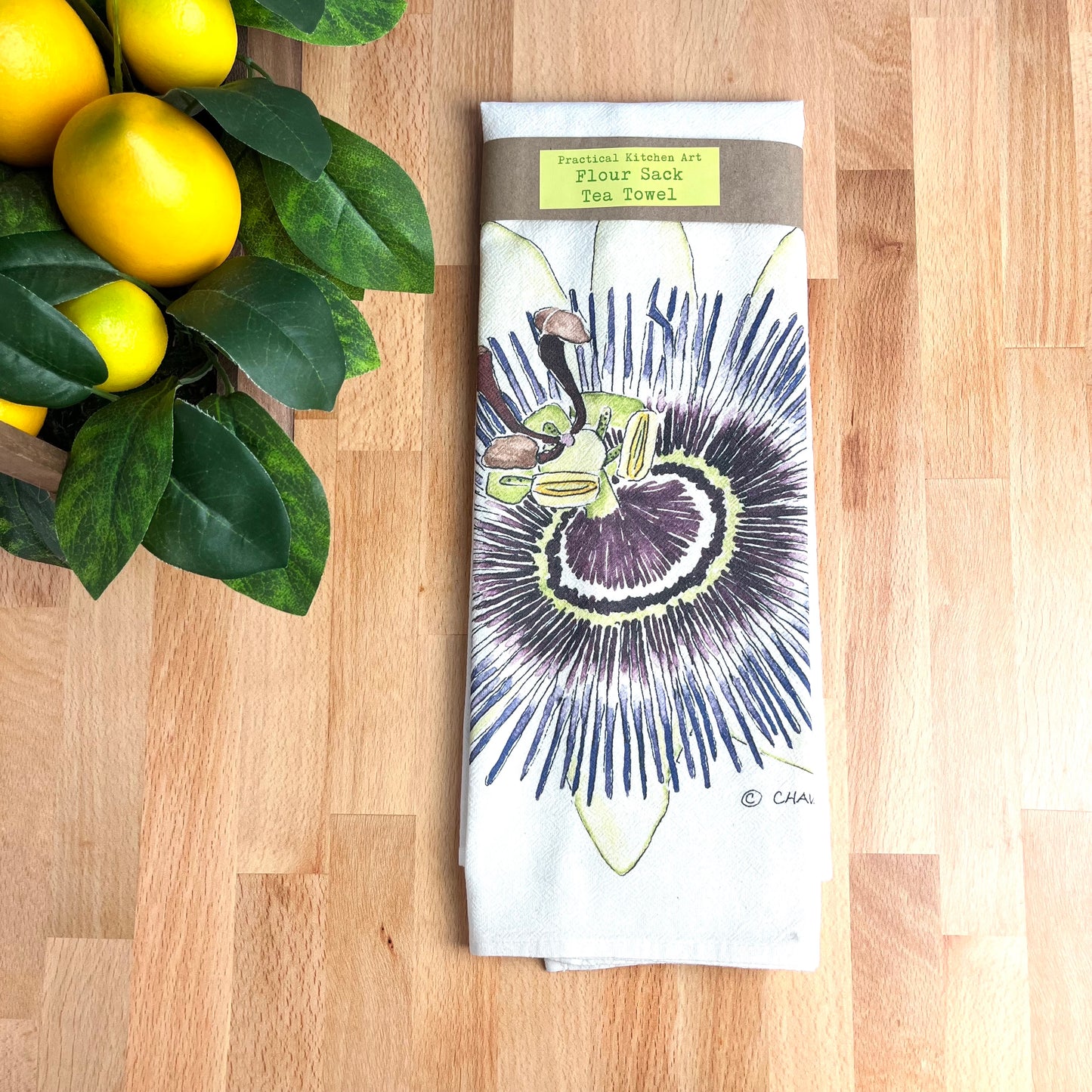 Flour Sack Tea Towels, Passionflower, Garden Theme