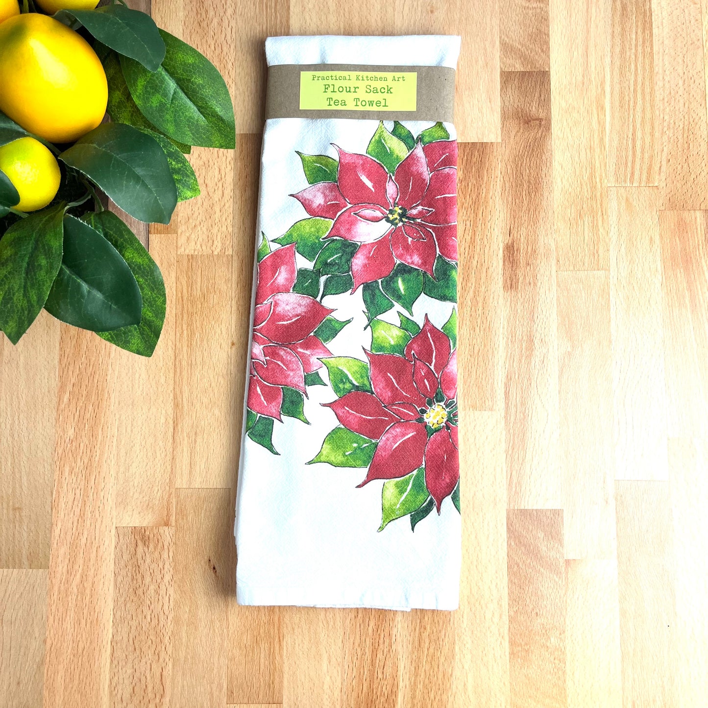 Flour Sack Tea Towels, Poinsettia, Holiday Theme