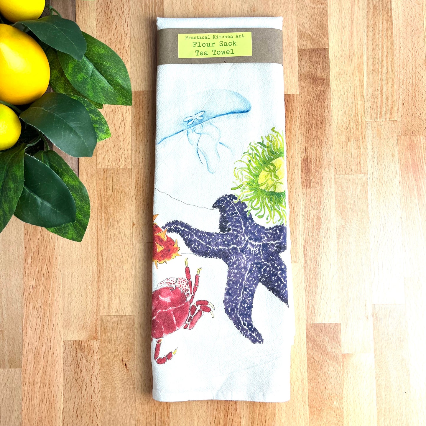 Sea Creatures Flour Sack Tea Towels, Coastal, Tide Pool