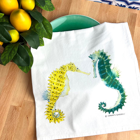 Sea Horses Flour Sack Tea Towels, Coastal