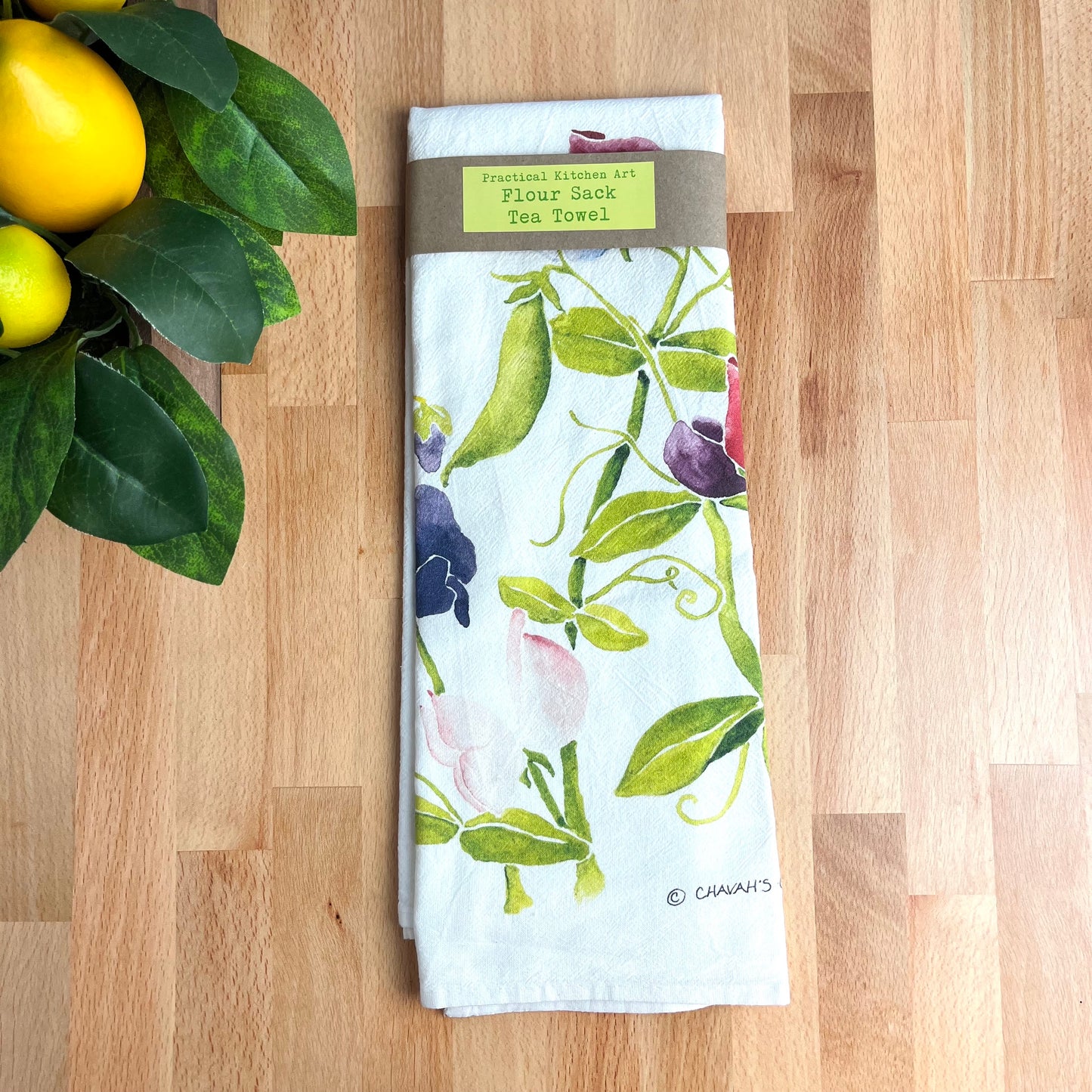 Flour Sack Tea Towels, Sweet Peas, Garden Theme