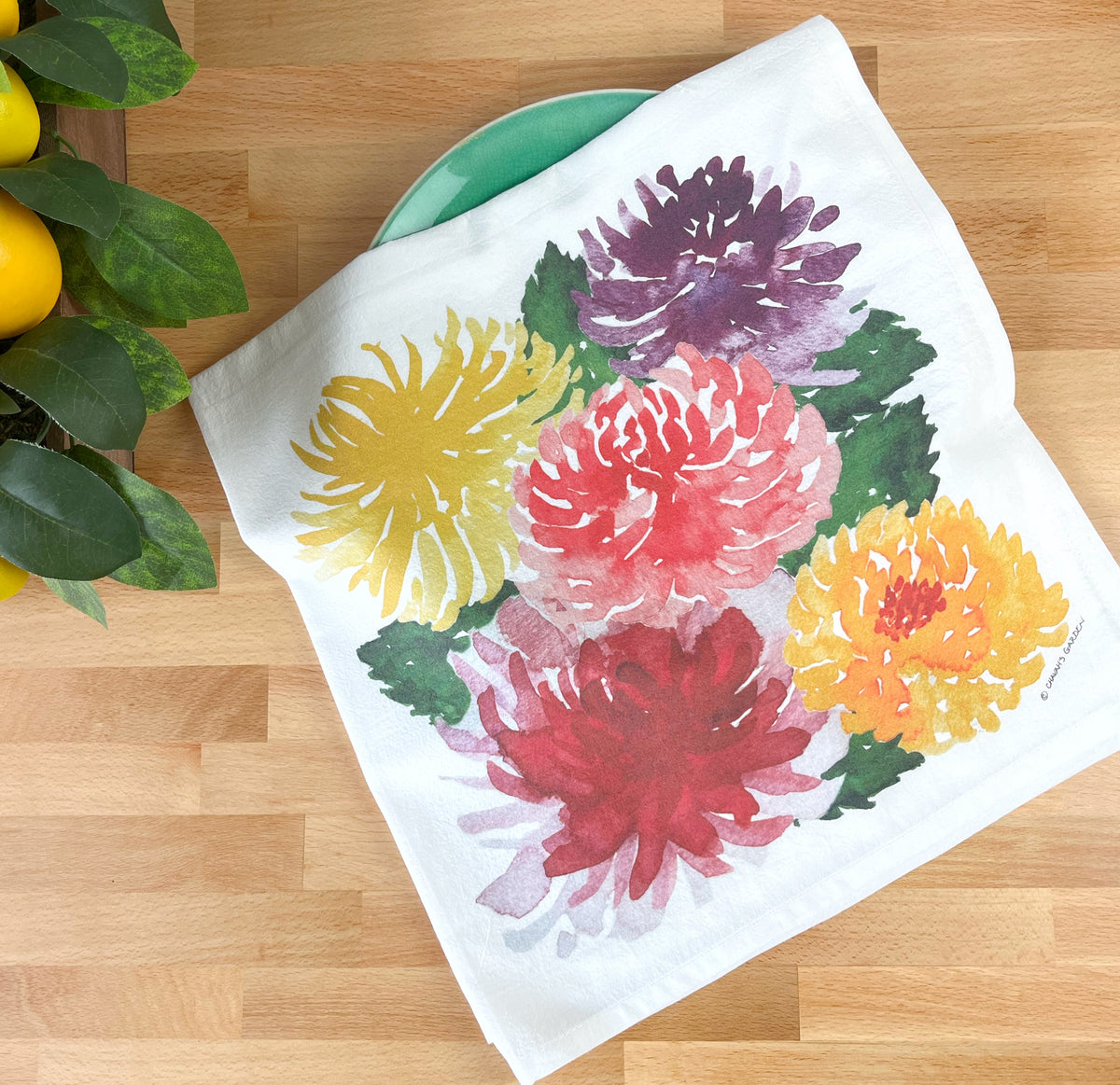Dahlias Flour Sack Tea Towel
