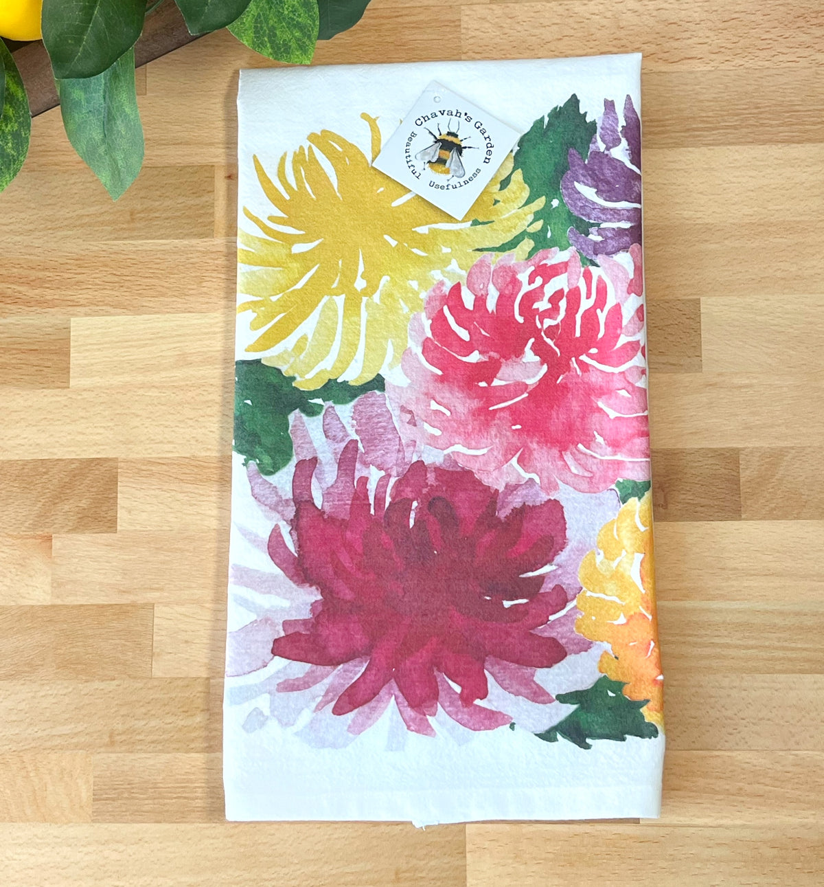 Dahlias Flour Sack Tea Towel