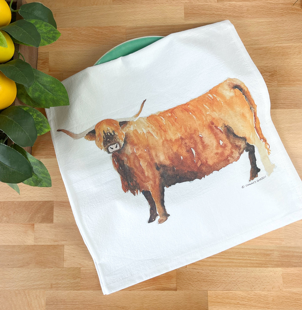 Highland Cow Flour Sack Tea Towel