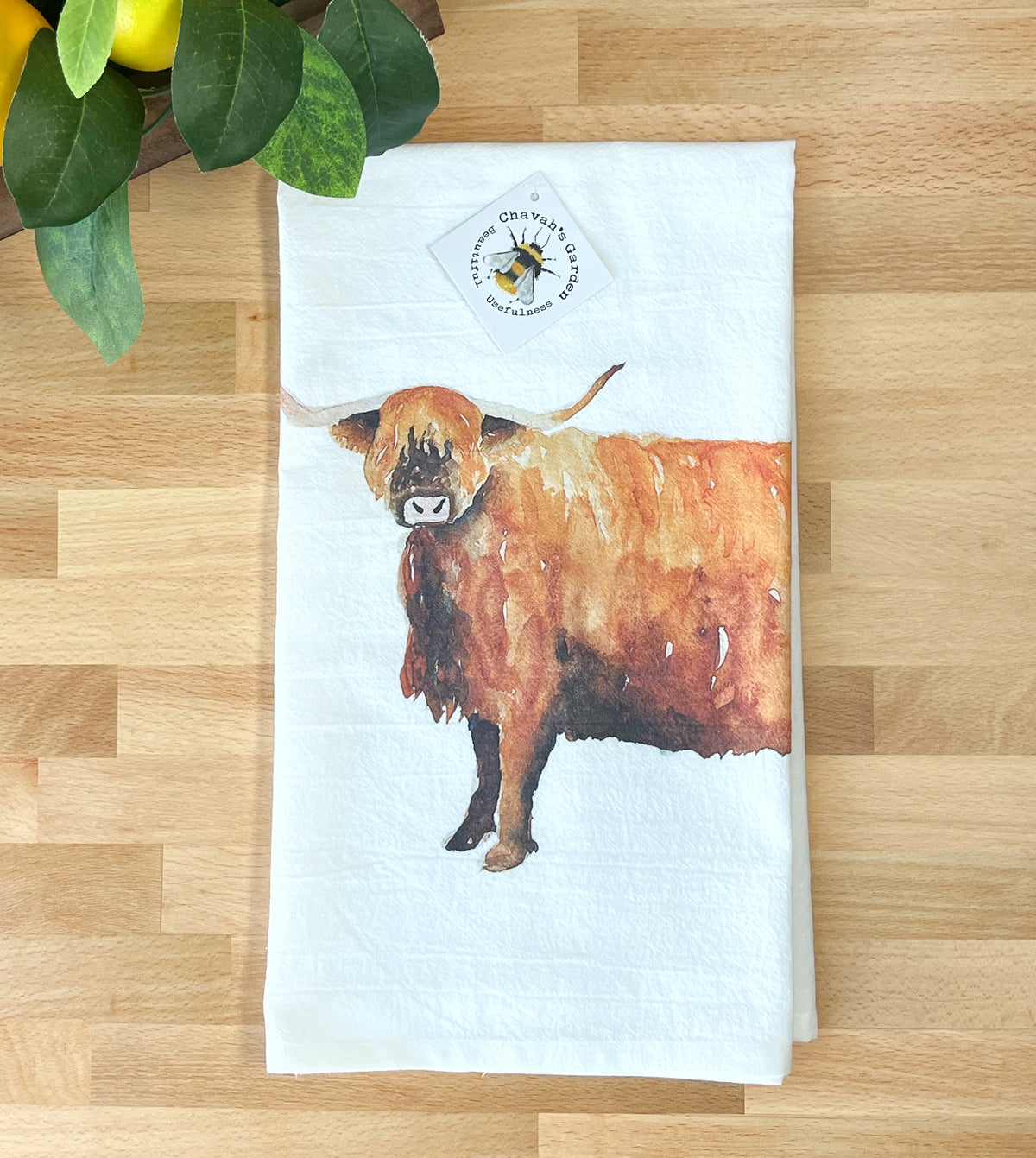 Highland Cow Flour Sack Tea Towel