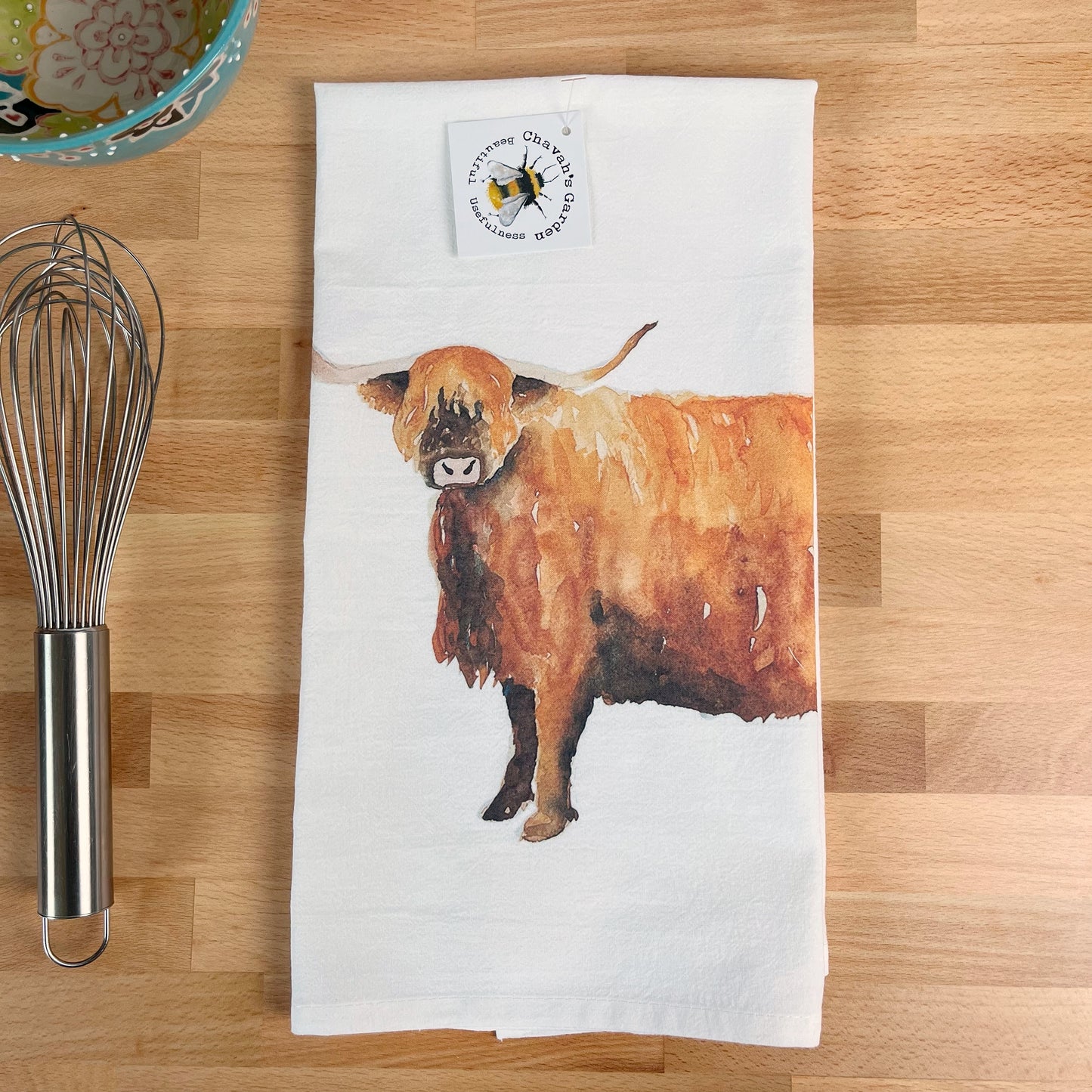 Highland Cow Flour Sack Tea Towel