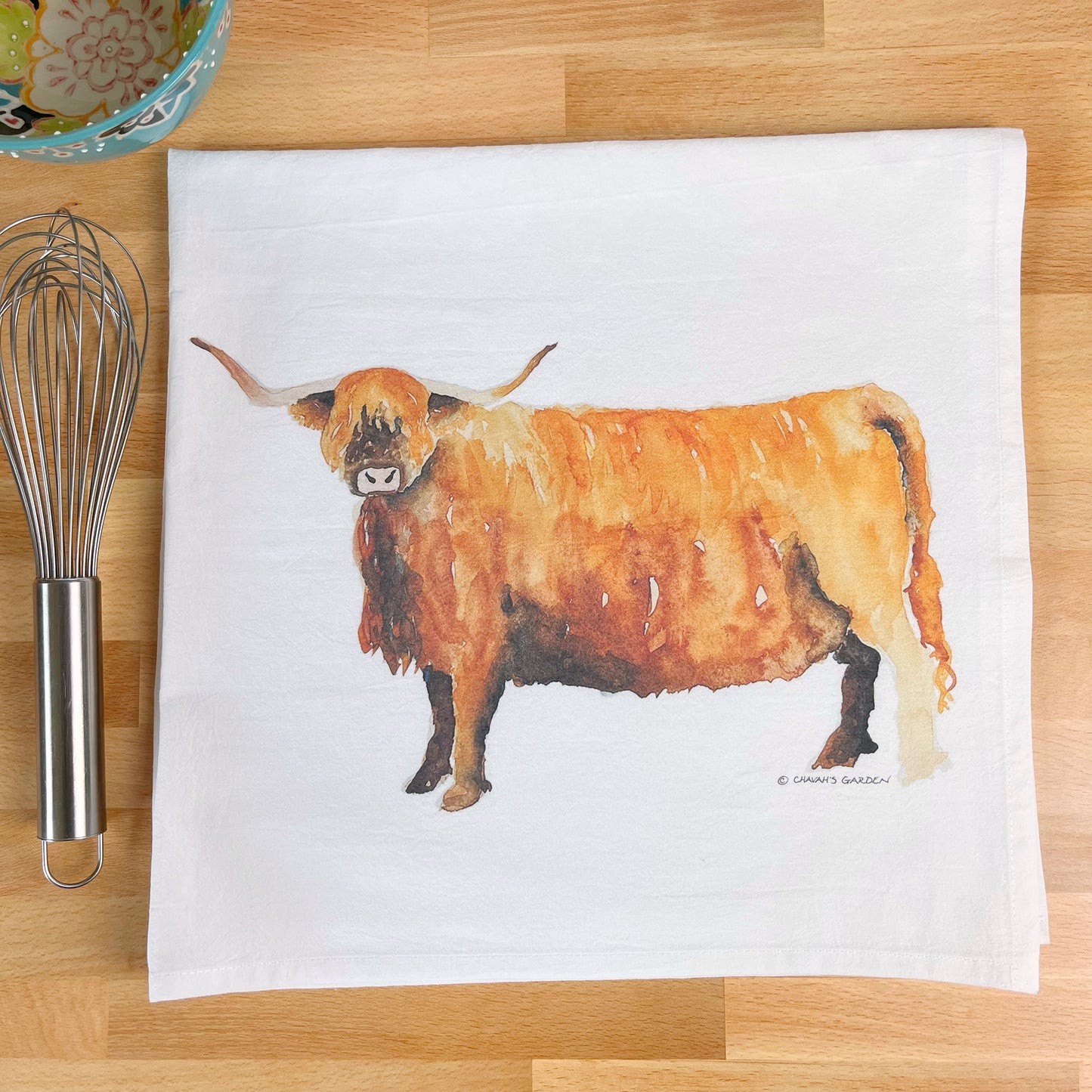 Highland Cow Flour Sack Tea Towel