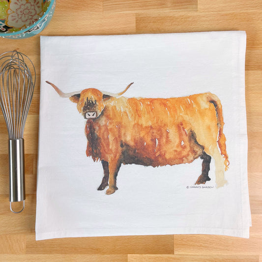Highland Cow Flour Sack Tea Towel