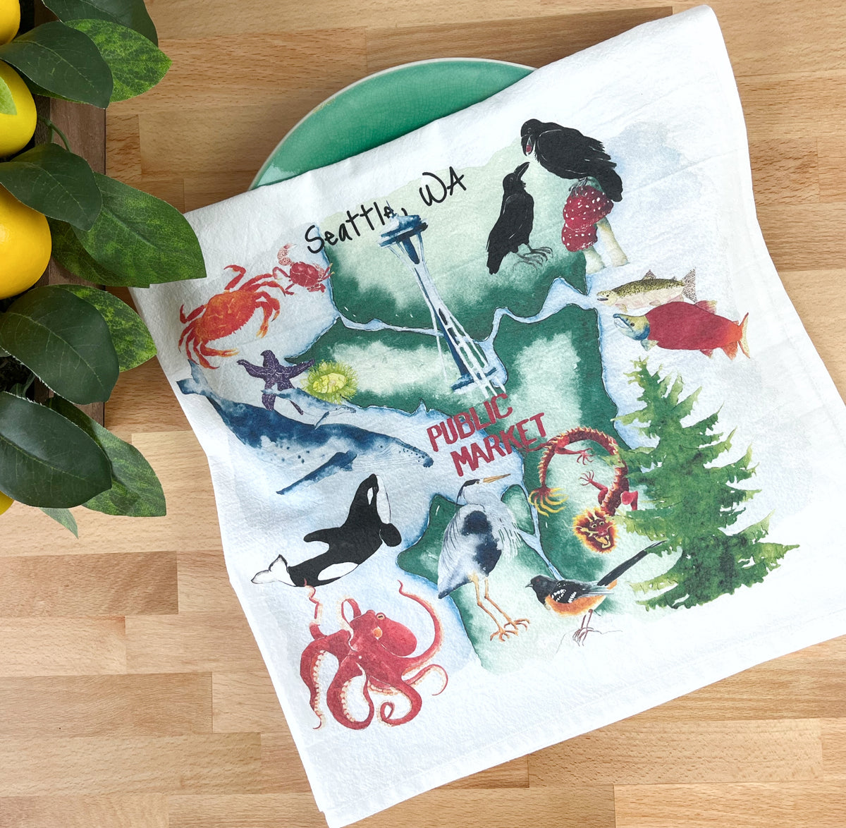 Seattle Map Flour Sack Tea Towel