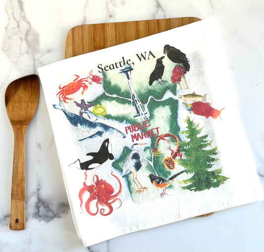 Seattle Map Flour Sack Tea Towel