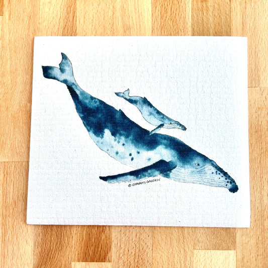 Swedish Dishcloth, Whales, mama baby, coastal, Hawaii