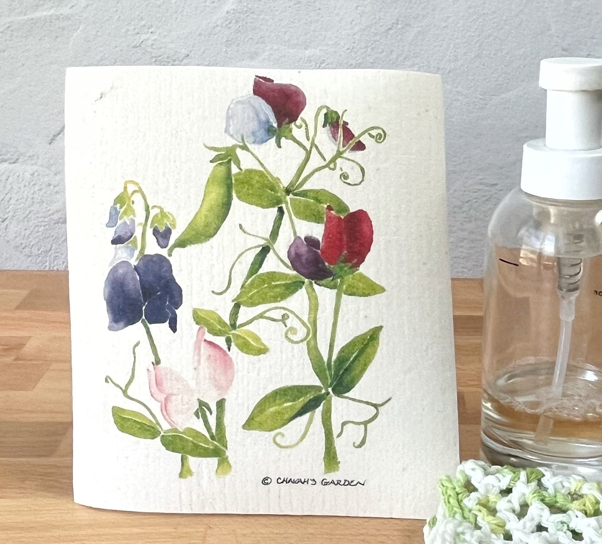 Swedish dishcloth, Sweet Peas, garden, flower
