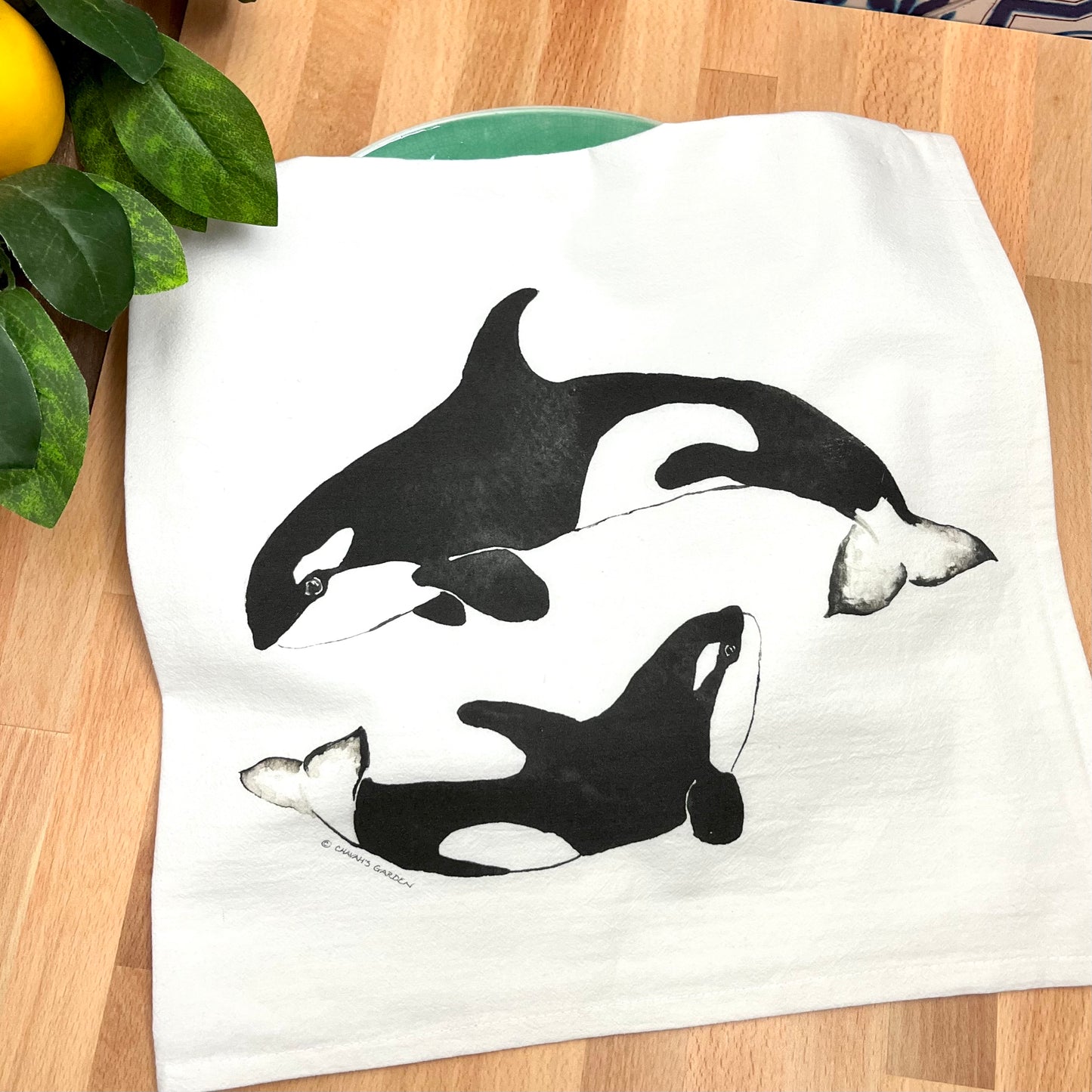 Orca Flour Sack Tea towel, Coastal, Ocean