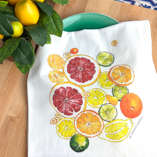 Citrus Flour Sack Tea Towels, Garden