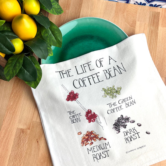 Flour Sack Tea Towels, Coffee, Tropical Plants Theme