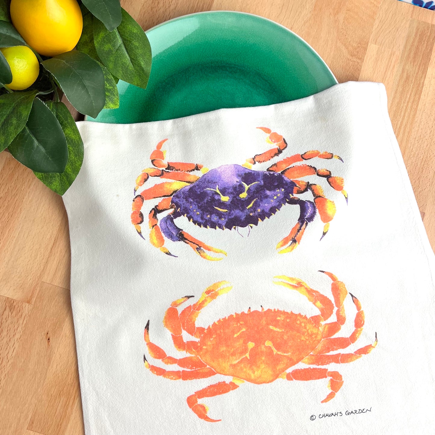 Flour Sack Tea Towels, Dungeness Crab, Coastal Theme