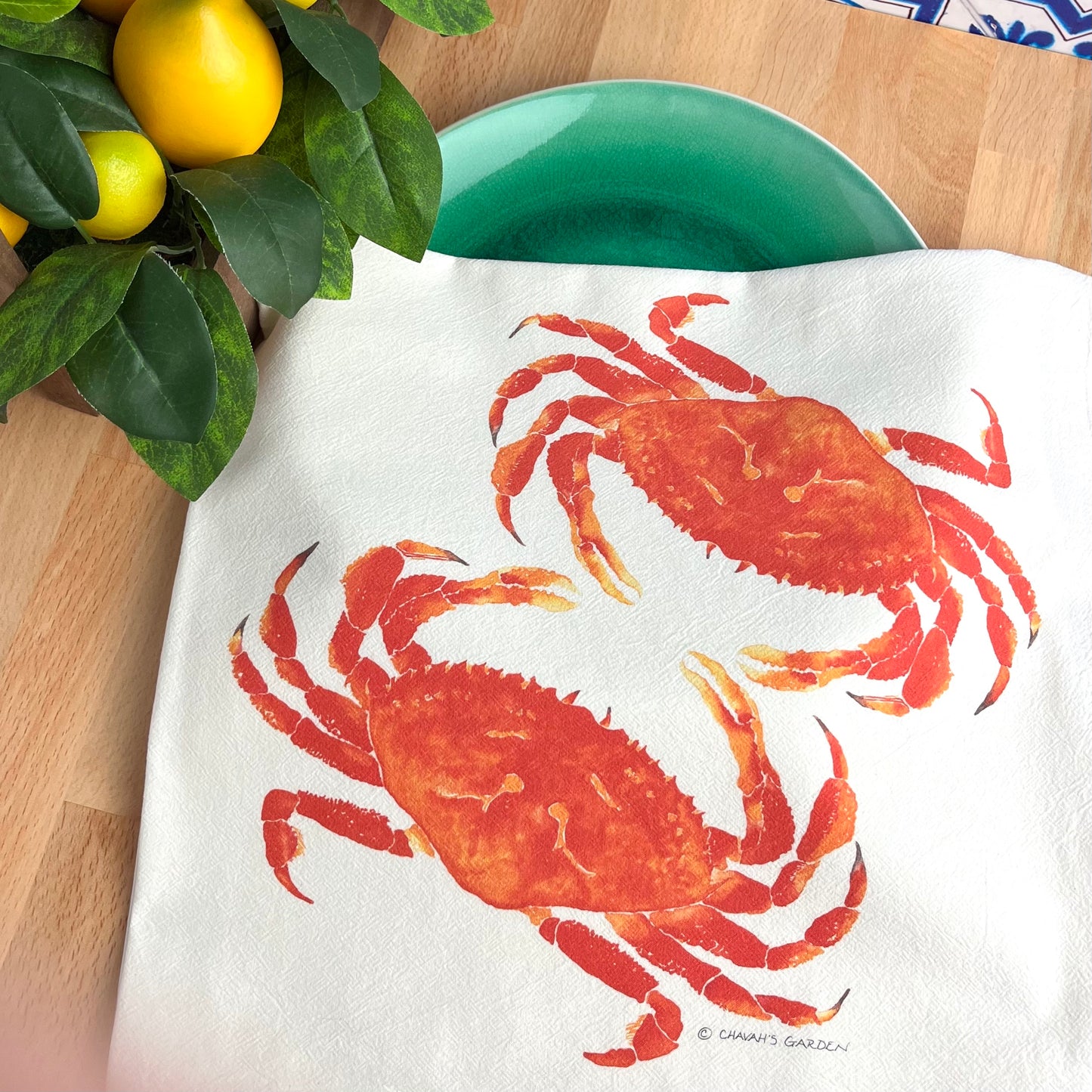 Flour Sack Tea Towels, Red Crab, Coastal Theme