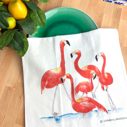 Flour Sack Tea Towels, Flamingos, Coastal Tropical Theme