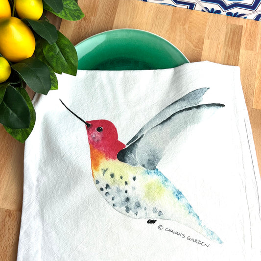 Hummingbird Flour Sack Tea Towel, Garden, Pollinator
