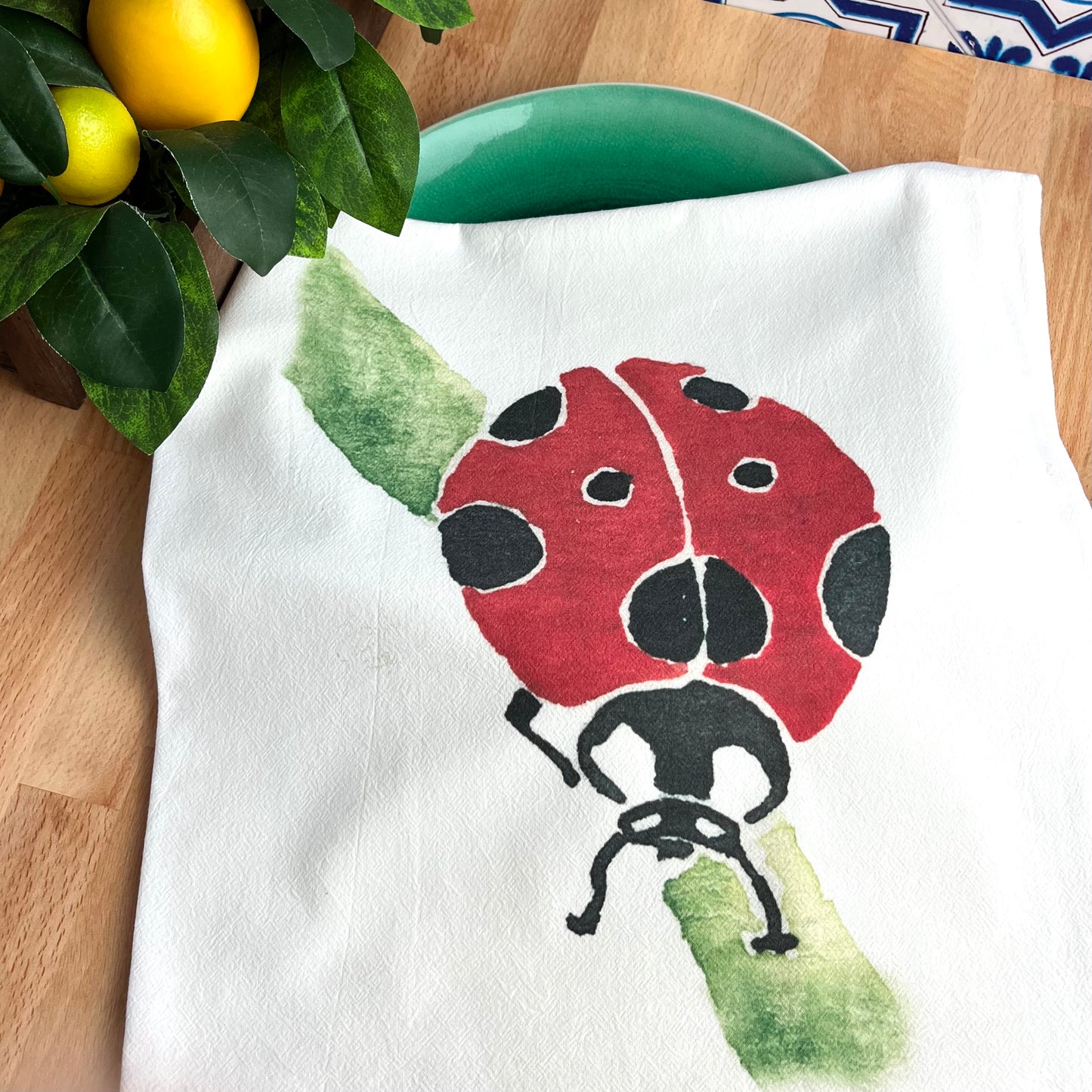 Ladybug Flour Sack Tea Towel, Garden
