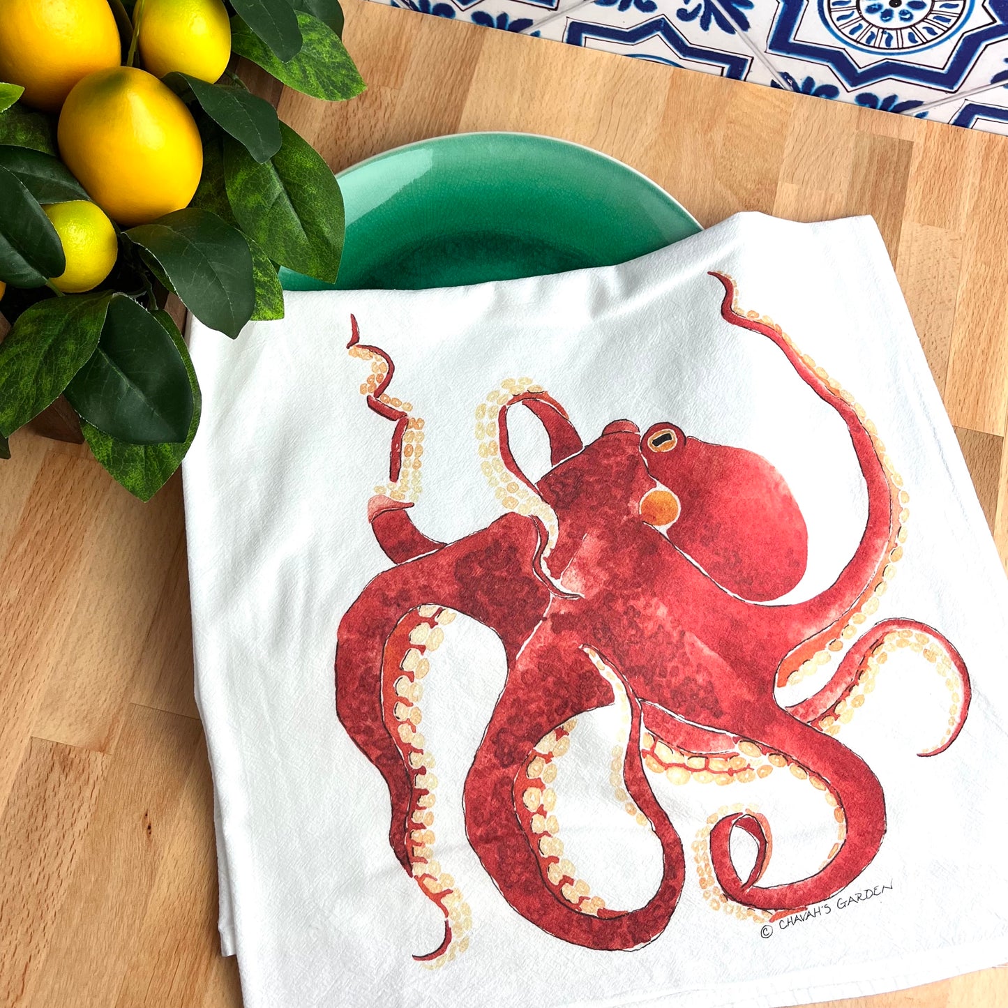 Flour Sack Tea Towels, Octopus, Coastal Theme