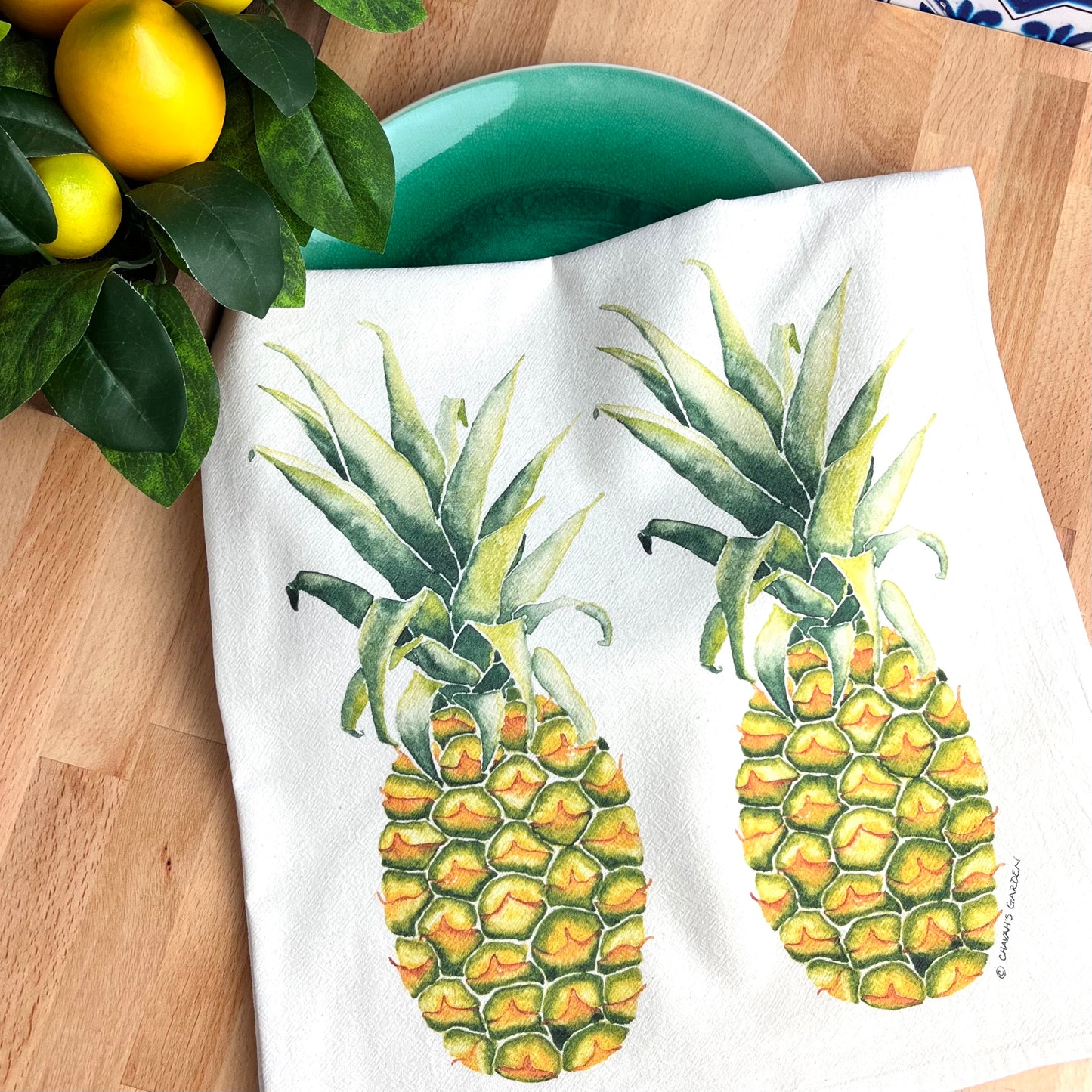 Flour Sack Tea Towels, Pineapple, Garden Theme