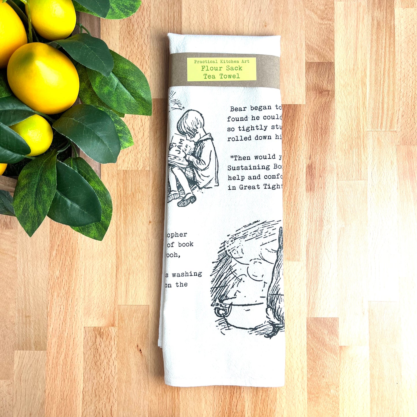 Flour Sack Tea Towels, Pooh in Tight Place