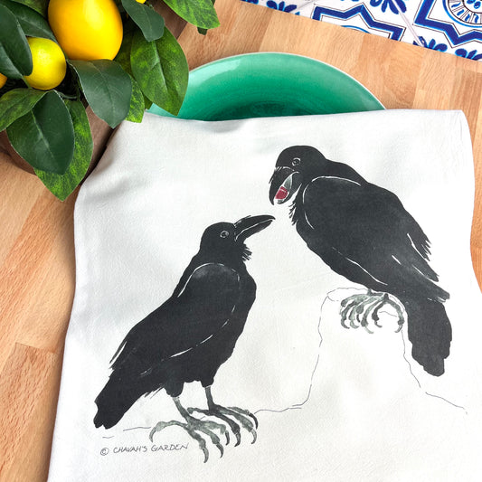 Flour Sack Tea Towels, Ravens,  Nature Theme