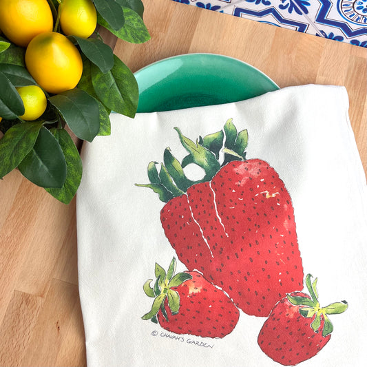 Flour Sack Tea Towels, Strawberry, Garden Theme
