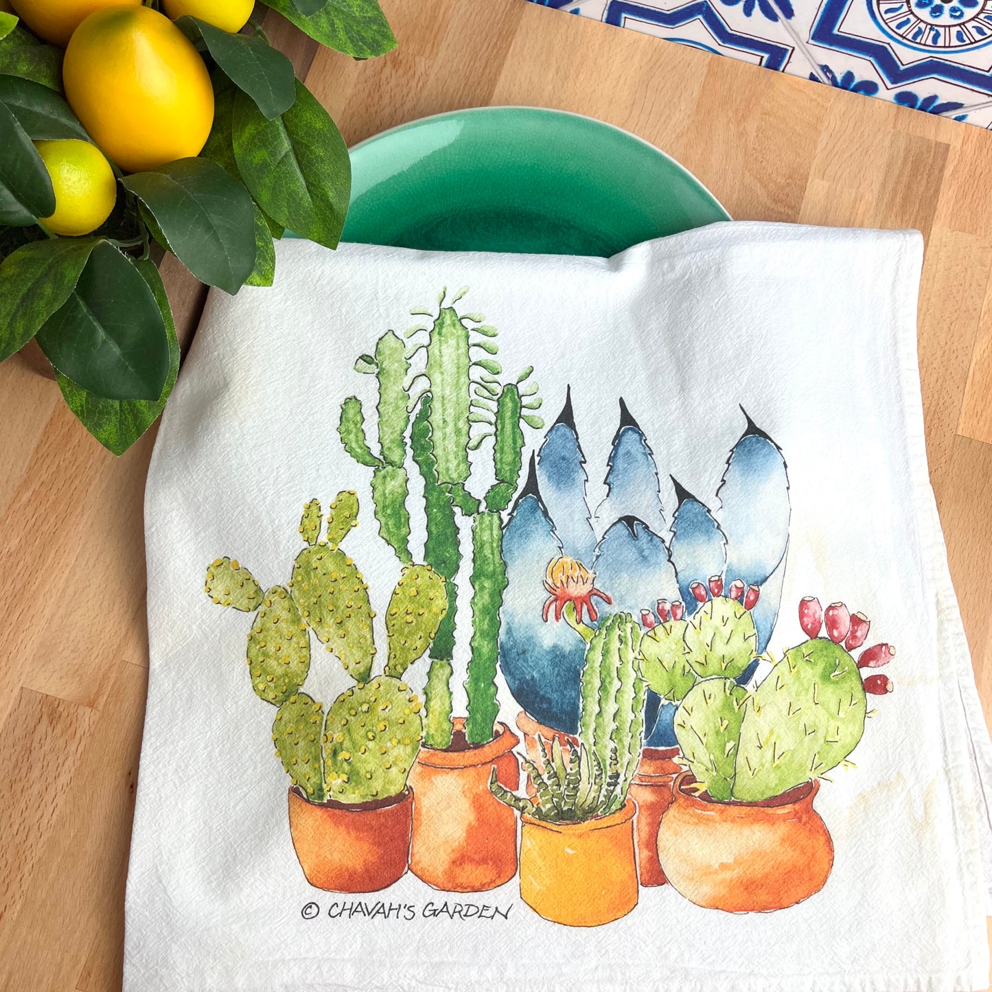 Flour Sack Tea Towels, Succulents, Garden Southwest Theme