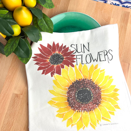 Flour Sack Tea Towels,  Sunflower, Garden Theme