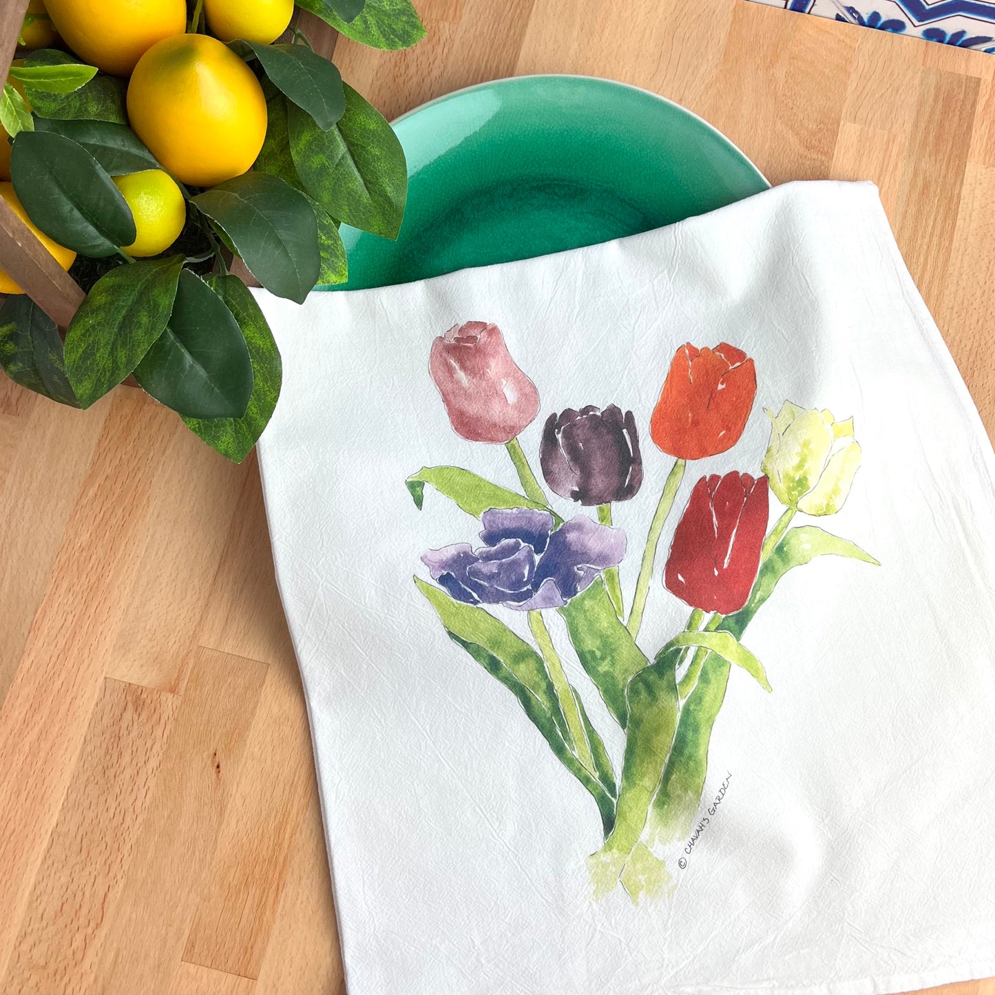 Flour Sack Tea Towels, Tulips, Garden Theme