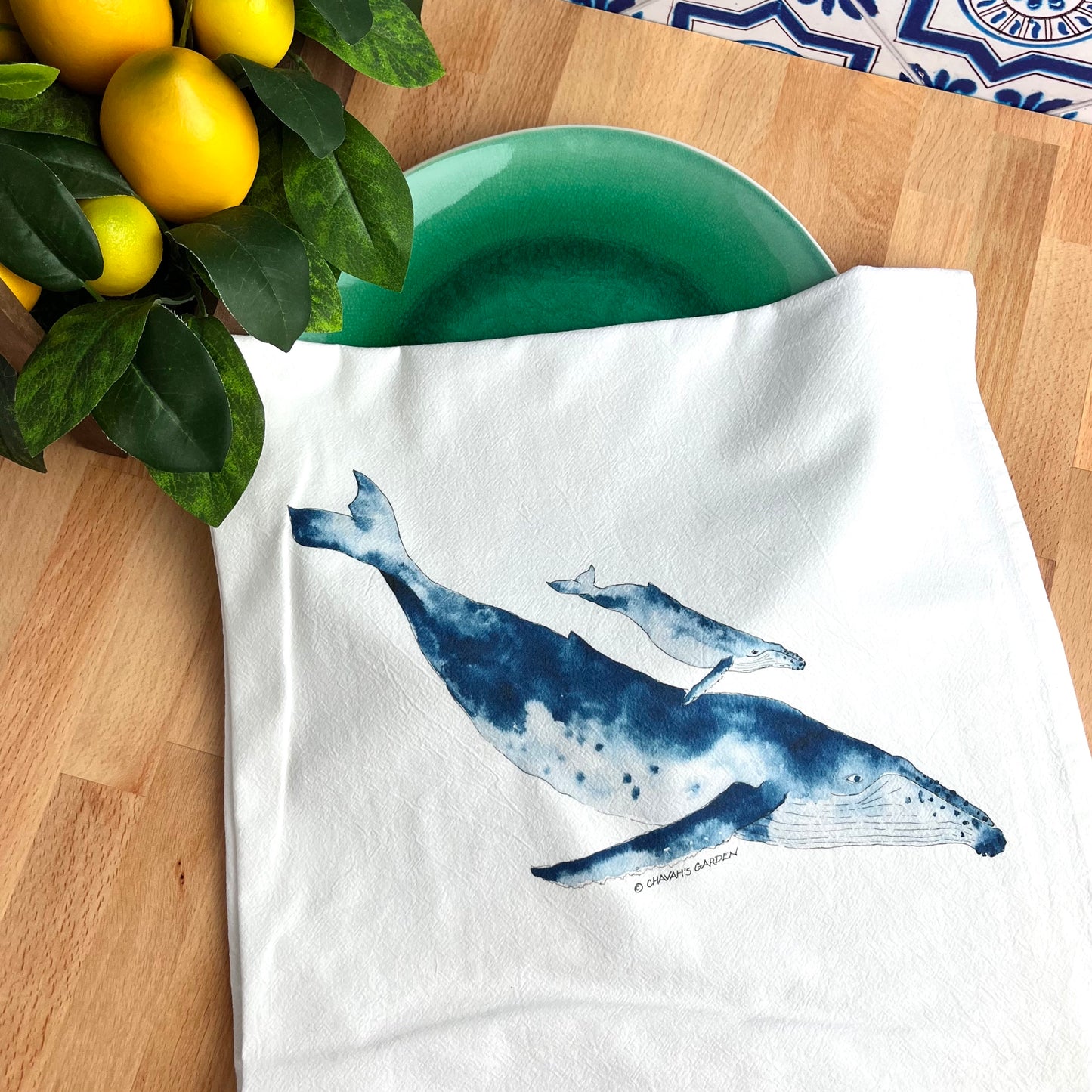 Flour Sack Tea Towels, Whales, Coastal Theme